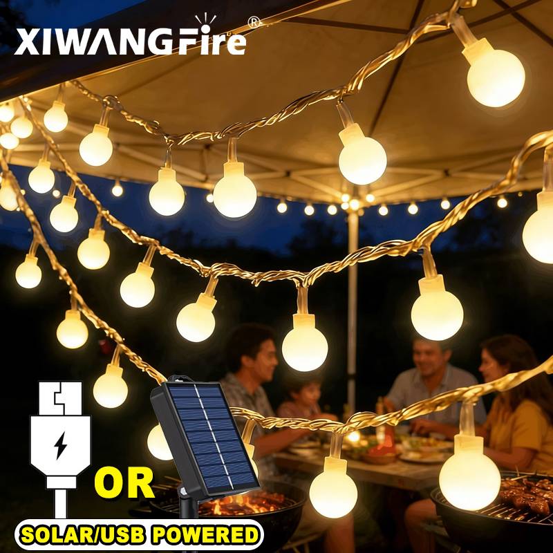 Outdoor Lighting Panel - Lampu String Tenaga Surya/USB/Baterai 3-10M, Bola