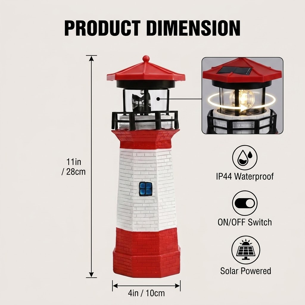 Patung Mercusuar Merah & Putih - Outdoor Lighting Beacon ulasan dan harga